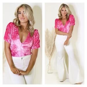 Free People Don’t You Wish Crushed Velvet Bodysuit In Pink Phenom Size M
